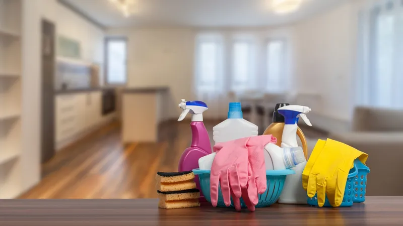 Cleaning supplies on a table