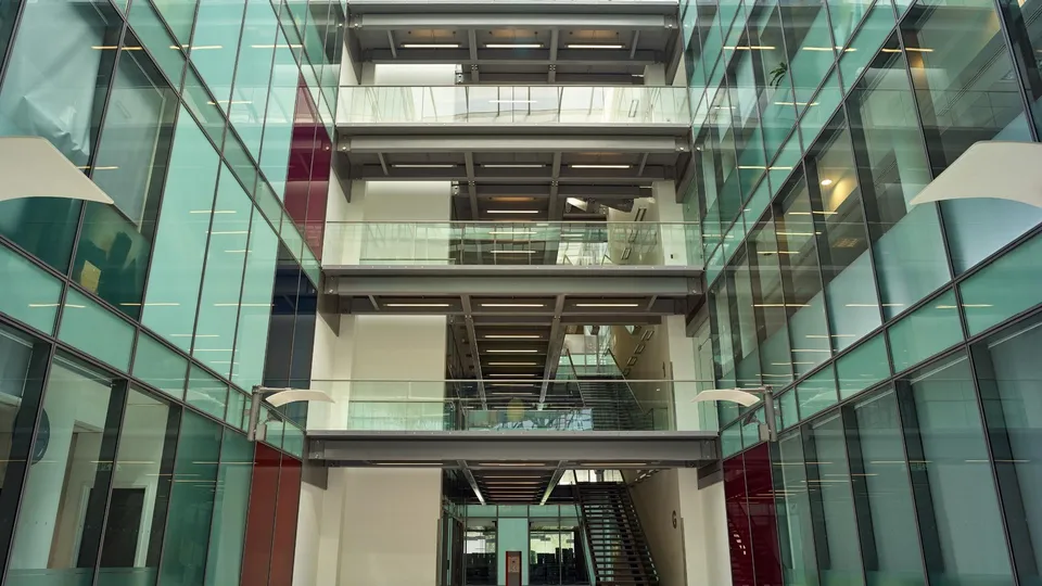 Glass atrium of a commercial building